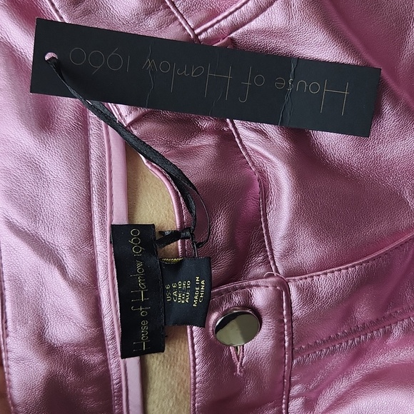 House of Harlow 1960 Pink Metallic Faux Leather Pants Women's Size 6 - Picture 8 of 9